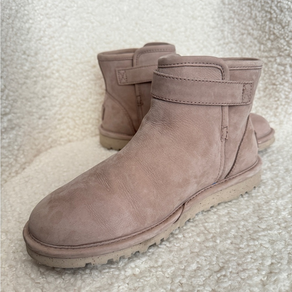Ugg Boots Rella Beige Suede Shearling Lined Ankle Short Booties Snap Strap 6